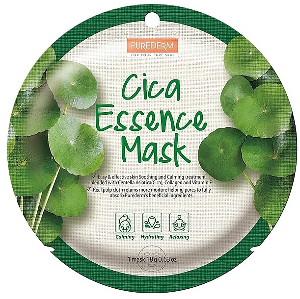 Успокаивающая маска для лица с азиатской центеллой - Purederm Cica Essence Mask — фото N1