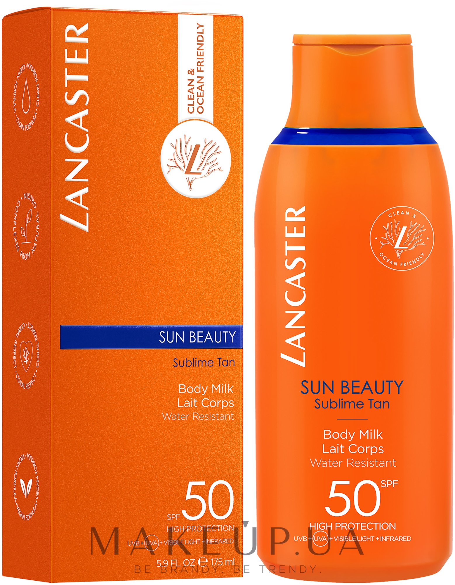 Водостійке сонцезахисне молочко для тіла - Lancaster Sun Beauty Sublime Tan Body Milk SPF50 — фото 175ml