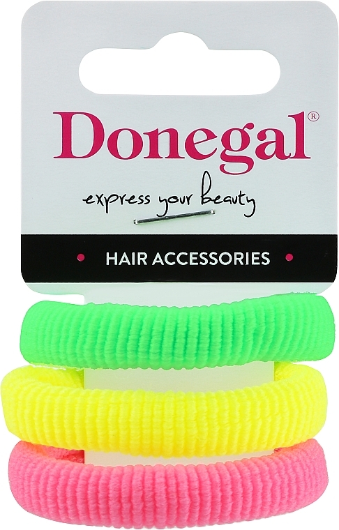 Резинки для волосся, 3 шт., FA-5680, зелена, жовта, рожева - Donegal — фото N1