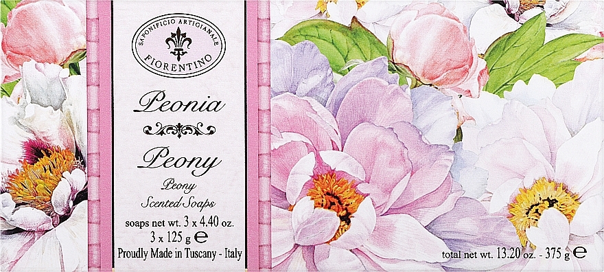 Набір натурального мила "Півонія" - Saponificio Artigianale Fiorentino Peony (soap/3x125g) — фото N1
