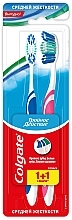 Зубная щетка "Тройное действие" средней жесткости, 1+1, розовая + синяя - Colgate Triple Action Medium Toothbrush — фото N2
