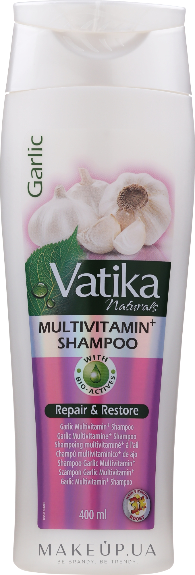 Мультивитаминный шампунь с экстрактом чеснока - Dabur Vatika Garlic Multivitamin+ Shampoo Repair & Restore — фото 400ml