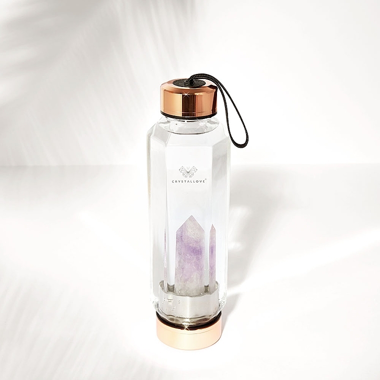 Стеклянная бутылка для воды с аметистом, 650 мл - Crystallove Hexagon Amethyst Bottle — фото N5