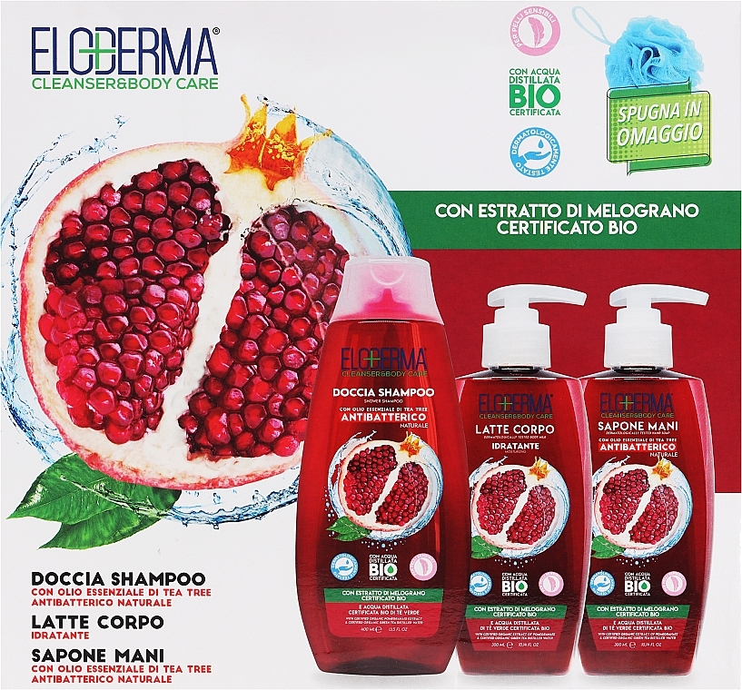 Набор - Eloderma Pomegranate (shmp/400ml + b/lot/300ml + l/soap/300ml + b/sponge) — фото N1