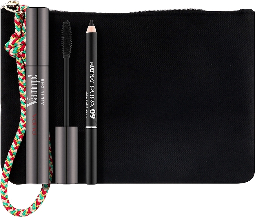 Набір - Pupa Vamp! All In One & Mini Multiplay (mascara/9ml + pencil/0,8g + bag) — фото N1