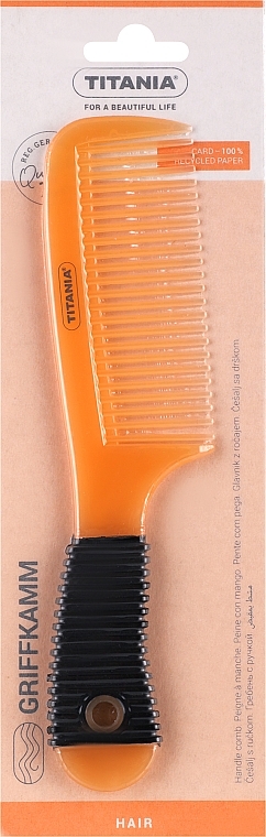 Гребінь для волосся, 20.5 см, з гумовою ручкою, абрикосовий - Titania — фото N1