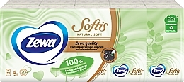 Парфумерія, косметика Носові хустинки паперові без аромату, чотиришарові, 10 упаковок по 9 шт - Zewa Softis Natural Soft