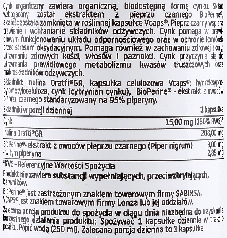 Харчова добавка "Органічний цинк 15 мг" - Pharmovit Clean label Zinc 15 mg — фото N2