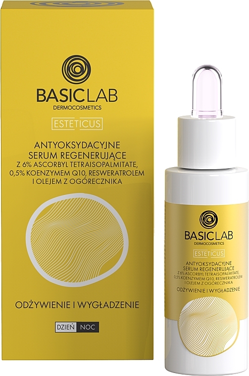 Восстанавливающая сыворотка с антиоксидантами для лица - BasicLab Dermocosmetics Esteticus Face Serum 6% Tetraisopalmitate 0.5% Coenzyme Q10 — фото N2