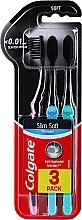 Зубні щітки ультрам'які, рожева + блакитна + бірюзова - Colgate Slim Soft Charcoal Ultra Soft — фото N1