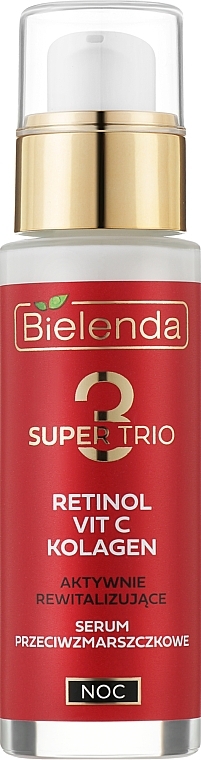 Ночная сыворотка для лица против морщин - Bielenda Super Trio Retinol Vit C Kolagen 