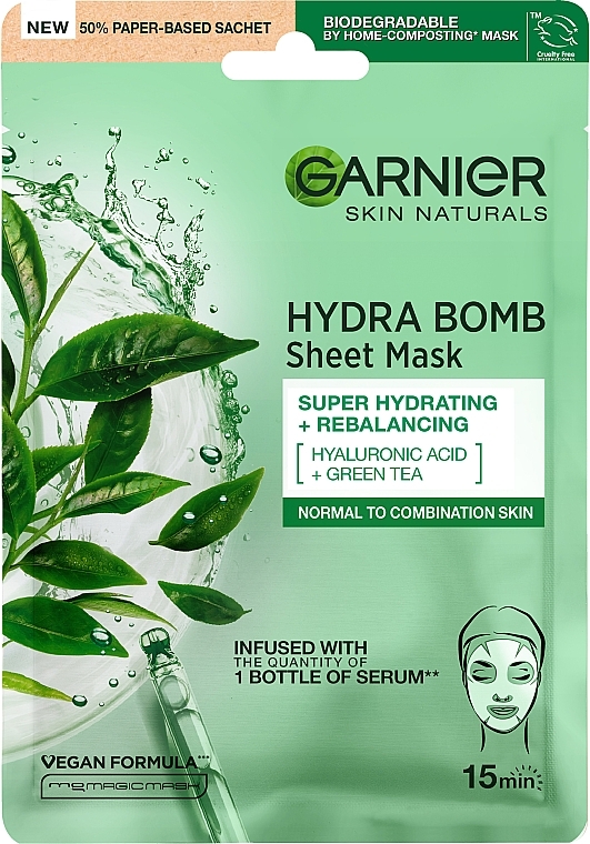 Тканинна маска для нормальної та комбінованої шкіри обличчя "Аква-Бомба" - Garnier Skin Naturals — фото N1