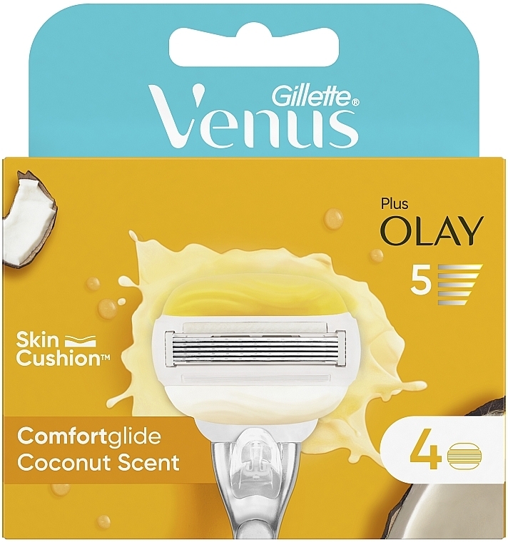 Сменные кассеты для бритья, 4 шт. - Gillette Venus Comfortglide & Olay Coconut Refills — фото N1