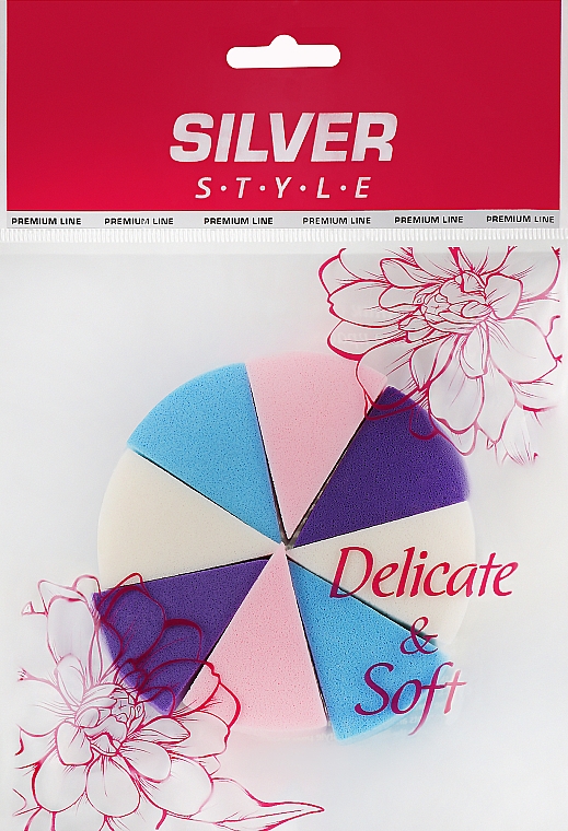 Спонж для макіяжу "Трикутники", SSp-222, 8 в 1 - Silver Style — фото N2