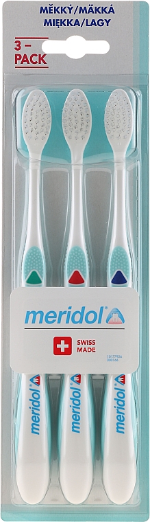 Зубна щітка, м'яка, 3 шт., зелена+червона+блакитна - Meridol Gum Protection Soft Toothbrush