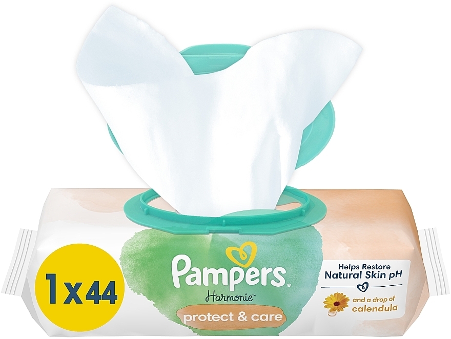 Детские влажные салфетки с календулой, 44 шт. - Pampers Harmonie Protect&Care Baby Wipes  — фото N1