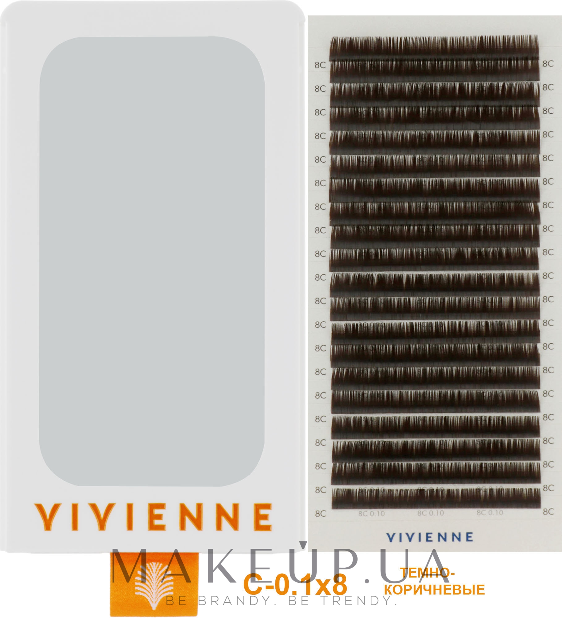 Накладные ресницы "Elite", темно-коричневые, 20 линий (0.1, C, (8)) - Vivienne — фото 1уп