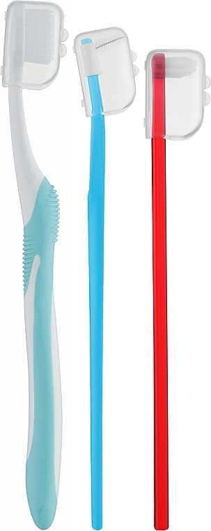 Набор по уходу за брекет системами, голубая щетка - Dentonet Pharma Brace Kit (single brush/1шт + toothbrush/1шт + holder/1шт + d/s/brush/6шт + penal) — фото N1