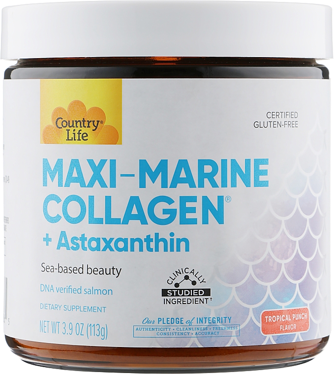 Натуральная добавка в порошке "Макси морской коллаген" - Country Life Maxi-Marine Collagen + Astaxanthin — фото N1