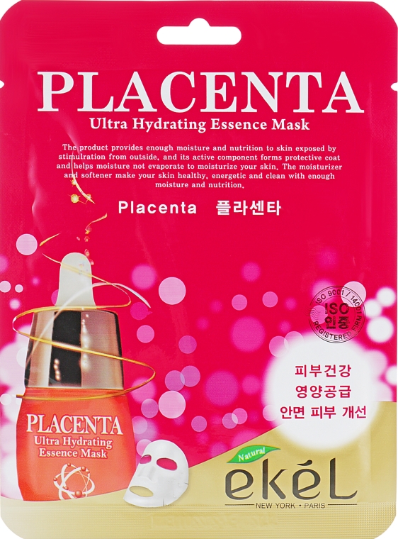 Антивозрастная тканевая маска с плацентой - Ekel Placenta Ultra Hydrating Essence Mask