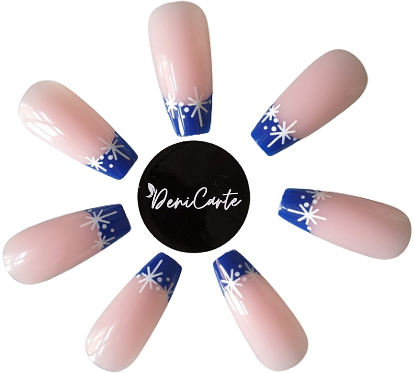Штучні нігті - Deni Carte Pasde Tipsy Xmas 6408 French Blue — фото N1