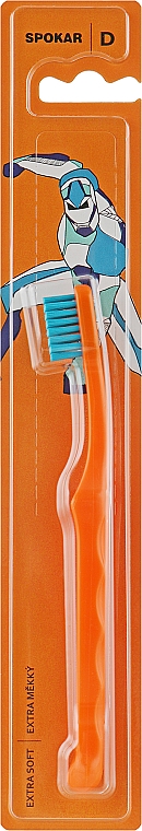 Зубная щетка "D", детская от 0 до 6 лет, экстрамягкая, оранжево-голубая - Spokar Dot — фото N1