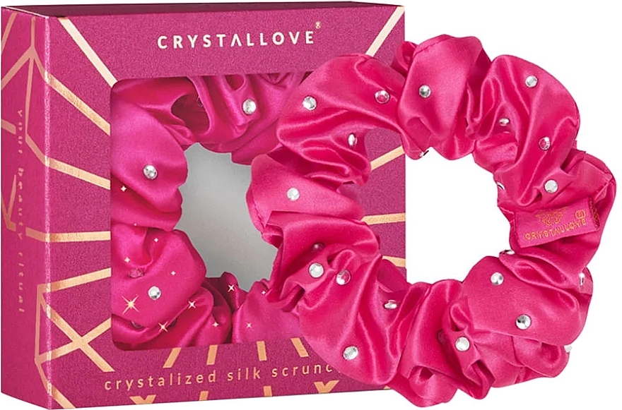 Шелковая резинка для волос с кристаллами, розовая - Crystallove Silk Hair Elastic With Crystals Hot Pink — фото N1