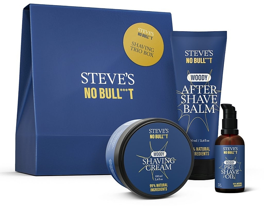 Набор - Steve's No Bull***t Shaving Trio Box (sh/oil/50ml + sh/cr/100ml + a/sh/balm/100ml) — фото N1