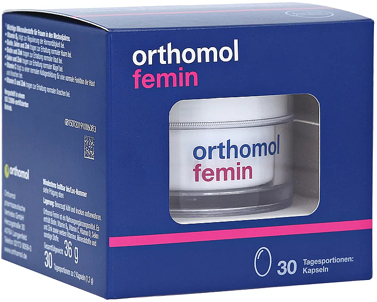 Вітамінна підтримка для жінок у період менопаузи, капсули - Orthomol Femin — фото N1