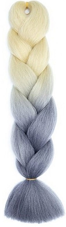Искуственные накладные волосы, 120 см, бело-серое омбре - Ecarla — фото N1