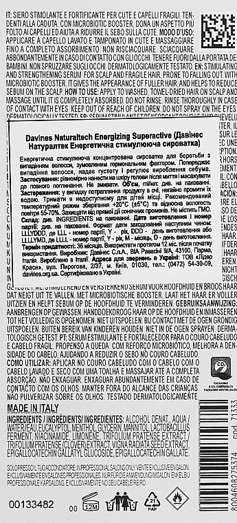 Стимулювальна й зміцнювальна сироватка для шкіри голови й ламкого волосся - Davines Naturaltech Energizing Superactive Serum — фото N3