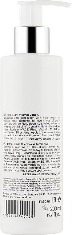 Ультралёгкое очищающее витаминное молочко для всех типов кожи - Norel MultiVitamin Cleansing Milk — фото N2