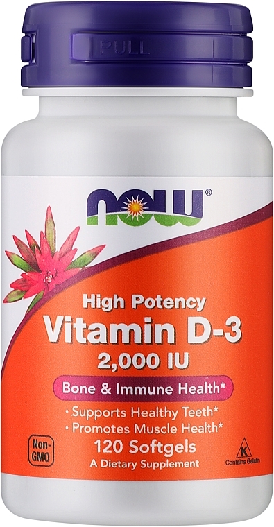 Желатиновые капсулы "Витамин Д3" - Now Foods Vitamin D3 2000 IU — фото N1