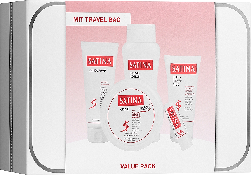 Набір - Satina Cream Set (b/cr/150ml + b/lot/200ml + h/cr/100ml + cr/75/ml + lip/balm/4.8g + bag) — фото N1