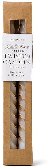 Набір декоративних свічок, білі - Paddywax Cypress & Fir Metallic Ivory Twisted Taper Candles — фото N1