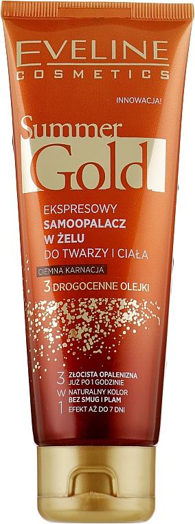 Отзывы о гель-автозагар для лица и тела, темный - eveline cosmetics summer gold 3in1 gel dark