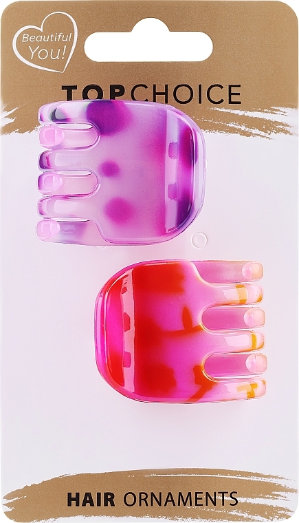 Заколки для волос 24801, фиолетовая + розово-красная, 2 шт - Top Choice — фото N1