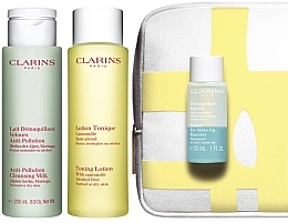 Духи, Парфюмерия, косметика Набор для жирной кожи - Clarins Cleans Daily Detox Oily Skin (f/milk/200ml + ton/200ml + cl/cream/30ml + bag)