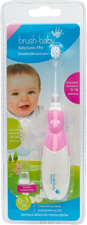 Звуковая зубная щетка, 0-3 лет, розовая - Brush-Baby BabySonic Pro Electric Toothbrush
