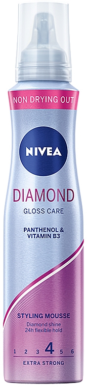 Мусс для волос «Ослепительный бриллиант» с защитой кератина - NIVEA Hair Care Diamond Gloss Styling Mousse  — фото N1