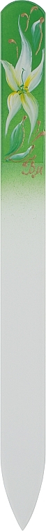 Пилочка стеклянная 95-1352, с ручной росписью, зеленая с цветком, 135мм - SPL — фото N1