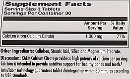 Пищевая добавка "Цитрат кальция" - Kal Calcium Citrate 1000 Mg — фото N3