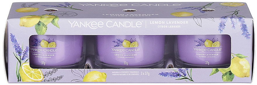 Набор ароматических свечей "Лимон и лаванда" - Yankee Candle Lemon Lavender (candle/3x37g) — фото N1