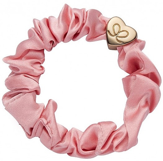Шовкова резинка для волосся, золоте серце, рожева - By Eloise London Gold Heart Silk Scrunchie Rose Tan — фото N2