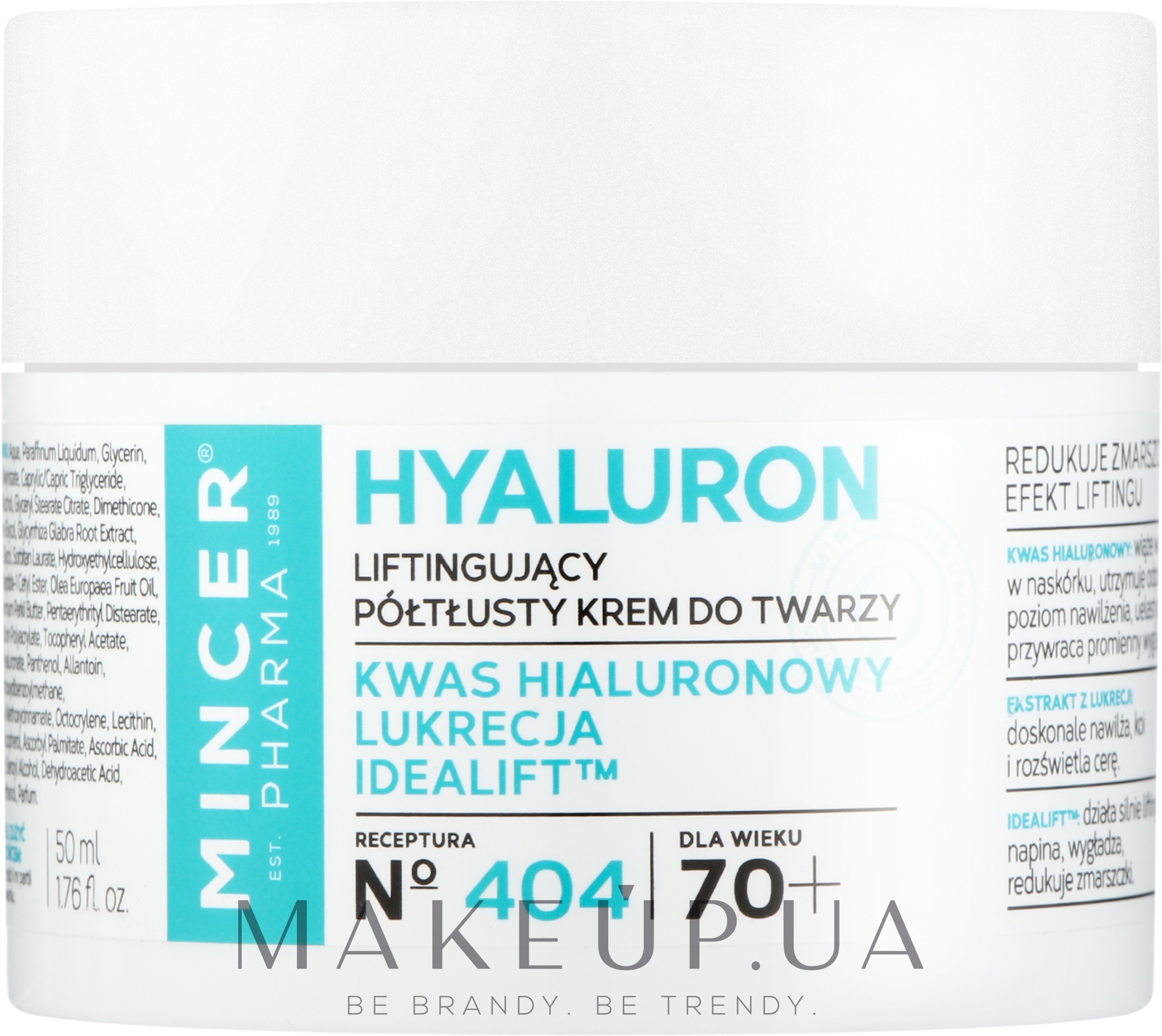 Крем-лифтинг против морщин с гиалуроновой кислотой 70+ - Mincer Pharma Hyaluron Acid Face Cream — фото 50ml