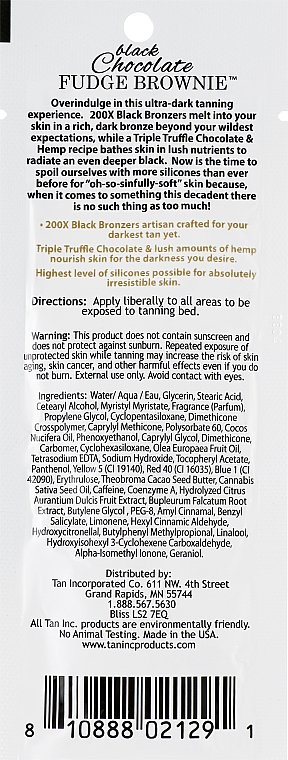 Крем для солярия с тройным трюфельным шоколадом, эффект потрясающий после первого применения - Tan Incorporated Black Chocolate Fudge Brownie 200X (пробник) — фото N2