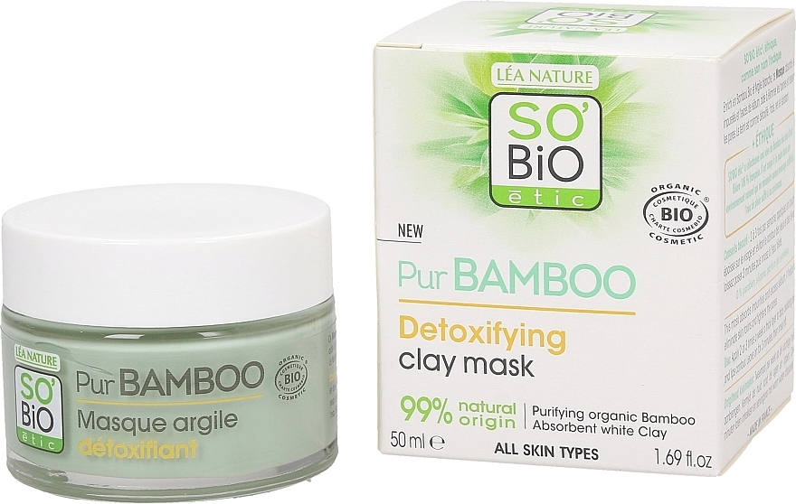 Маска для лица с экстрактом бамбука - So'Bio Etic Pur Bamboo Detoxifying Clay Facial Mask — фото N1