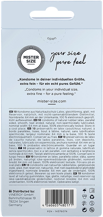 Презервативи латексні, розмір 64, 10 шт. - Mister Size Extra Fine Condoms — фото N3