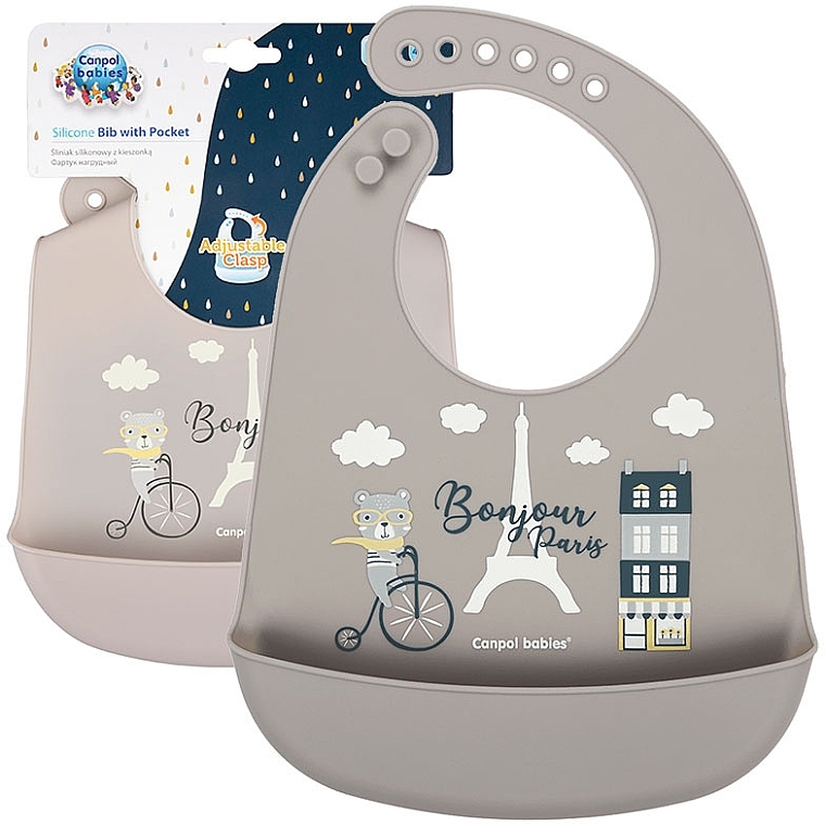 Слюнявчик силиконовый с карманом "Bonjour Paris", бежевый - Canpol Babies — фото N1