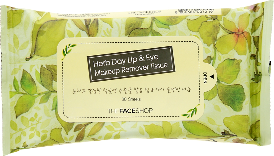 Салфетки для снятия макияжа с губ и глаз - The Face Shop Herbday Lip&Eye Make Up Remover Tissue